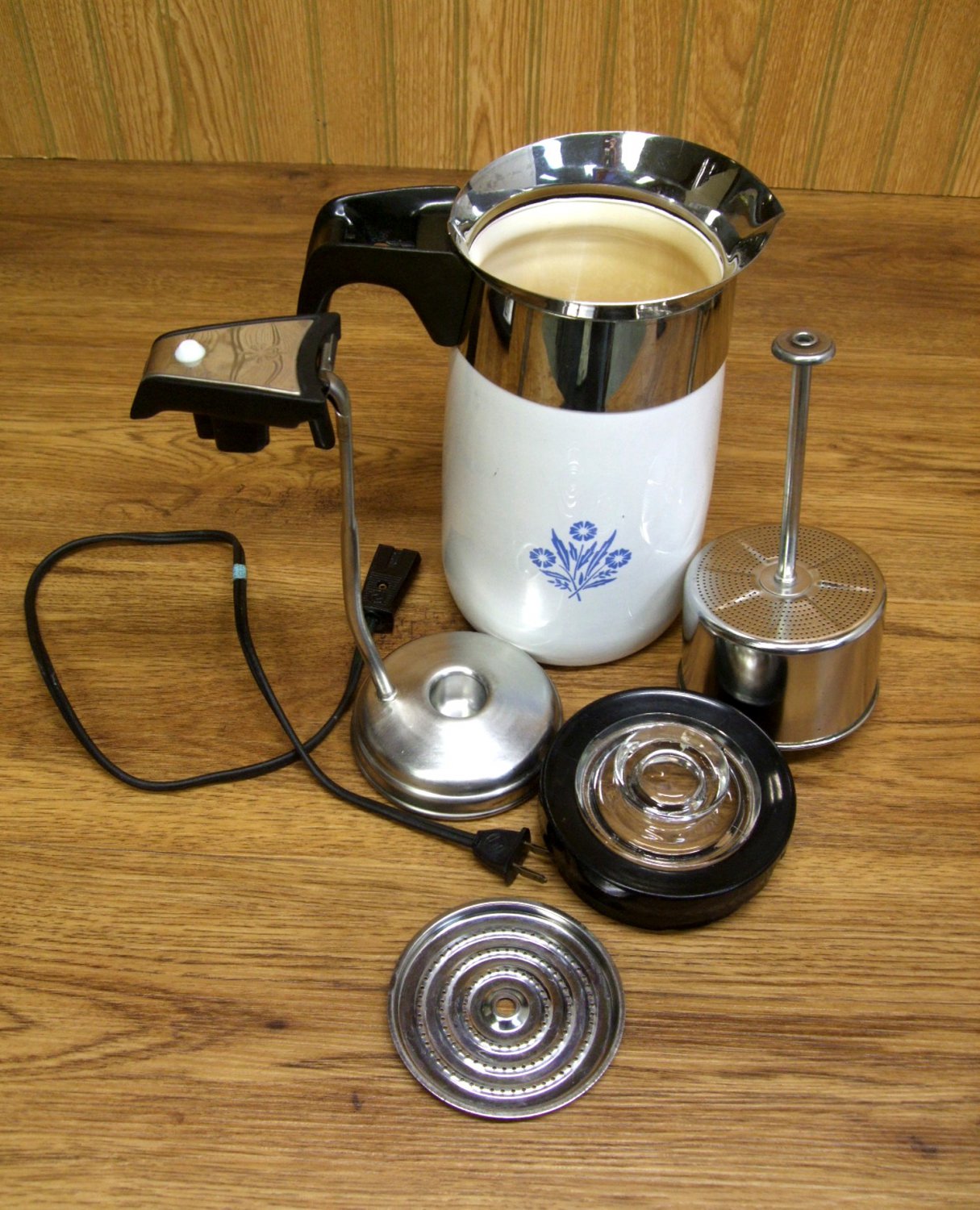 Corningware Ten Cup Cornflower Blue Electric Coffee Pot Percolator w Cord Corning ware Vintage Works