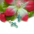 925 STERLING SILVER CROSS BLUE TOPAZ CZ CHARM / PENDANT