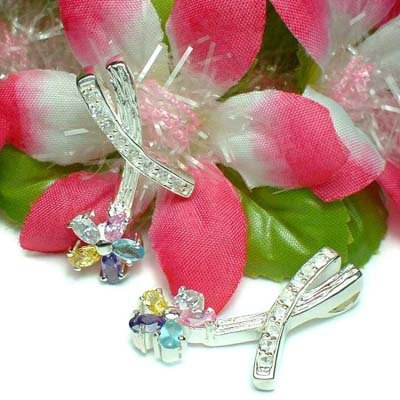 925 STERLING SILVER FLOWER CUBIC ZIRCON SLIDER PENDANT