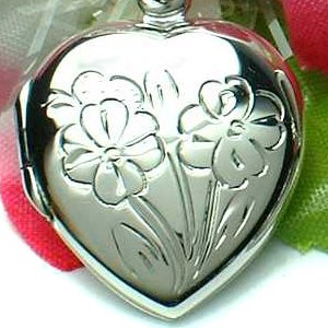 STERLING SILVER HEART W/ FLOWER PHOTO LOCKET PENDANT #8