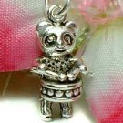STERLING SILVER PANDA BEAR PLAYING DRUM CHARM / PENDANT #108