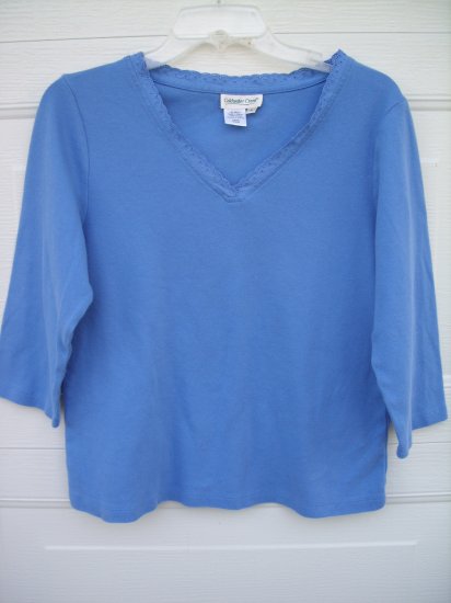 Coldwater Creek 3/4 Sleeve Lace Neck Tee SIZE MEDIUM