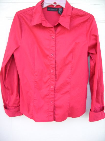 Attention Red Button-up Blouse SIZE LARGE