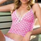 Reverse Polka Dot Tankini with Tie Sides Bikini Bottom