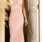 Chiffon Beaded Long Halter Gown with Train - Pink