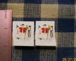 Mosaic Tiles *~XMAS SNOWMEN~* 2 HM Kiln Fired Focal