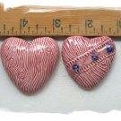 Mosaic Tiles~RASPBERRY HEART SET~ 2  Kiln Fired HM Clay