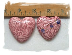 Mosaic Tiles~RASPBERRY HEART SET~ 2  Kiln Fired HM Clay