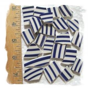 ~LARGE BLUE & WHITE STRIPES~110+ HC China  Mosaic Tiles