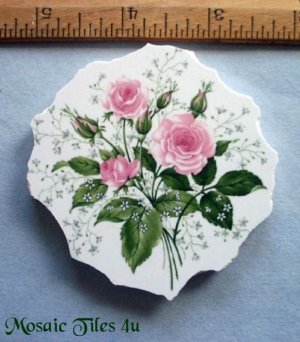 Mosaic Tiles *~PINK ROSE CIRCLE*~1 LG. HM Kiln Fired