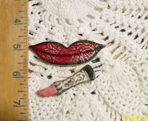 Mosaic Tiles ~LIPS & LIPSTICK~ 2 HM Pendant-Pin Kiln