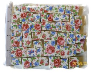 *~TINY PINK ROSES w/BLUE CHINTZ~ 50+ Mosaic Tiles