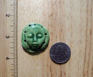 Pottery Embellishment ~*GREEN FACE*~w/beading holes