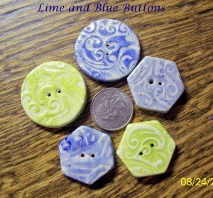 Hm One-Of-A-Kind *~LIME & BLUE BUTTONS*~ MIX OF 5