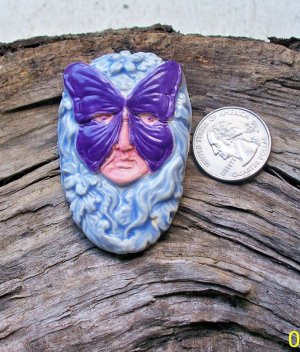 HM Pottery Ceramic *~PURPLE MASK FACE~ Tile or Pendant