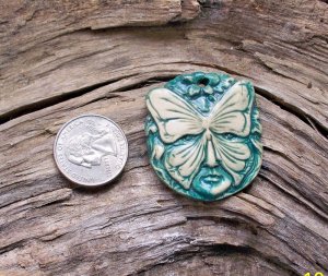 1 HM Pottery Pendant or Tile *~DK TURQUOISE SPIRIT FACE