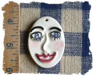 1 HM Pottery Pendant or Tile *~OVAL CRAZY FACE*~ Kiln