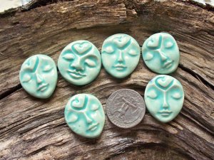 6 HM Pottery *~TURQUOISE HEART FACES~* Mosaic, Jewelry