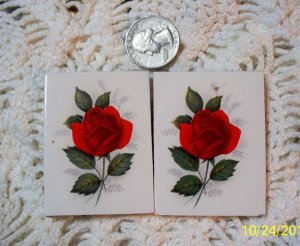 2 Mosaic Tiles ~*BEAUTIFUL RED ROSES*2 HM FOCALS CENTER