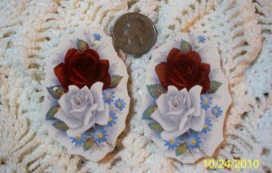 2 Mosaic Tiles ~*RED & WHITE ROSES*~ HM FOCALS CENTER