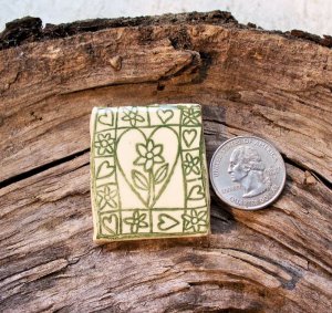 HM Pottery Ceramic *~HEART FLOWER TILE~* Tile /Pendant