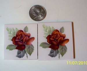 2 Mosaic Tiles ~*ELEGANT RED ROSES*~ FOCALS*~
