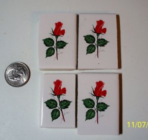 4 Mosaic Tiles ~*LONG STEM RED ROSES*~ FOCALS*~