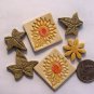 Mosaic Tiles *~SUNFLOWER & LEAVES~* 6 Kiln Fired HM