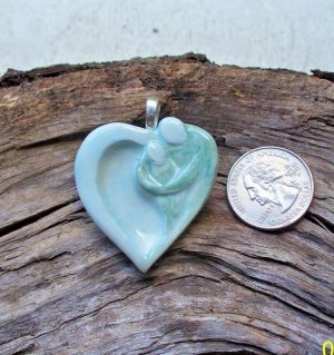 HM Pottery Ceramic *~LOVERS EMBRACE AQUA~*/Pendant