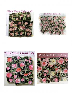 ~Assorted ~*PINK ROSE CHINTZ on BLACK~ 50+ Mosaic Tiles