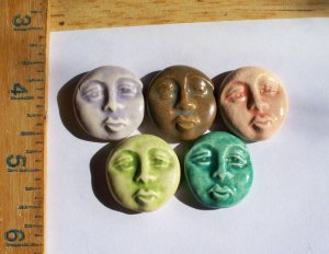 Mosaic Tiles *~ROUND MOON FACES~* 5 Kiln Fired HM Clay