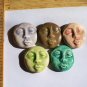 Mosaic Tiles *~ROUND MOON FACES~* 5 Kiln Fired HM Clay