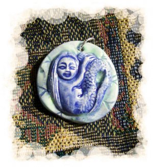 Handmade Pottery Ceramic *~WATER LILY MERMAID~ Pendant