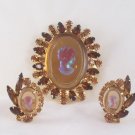 Vintage Juliana Topaz  Rhinestone Cameo  Brooch Earrings Delizza and Elster Intaglio Demi