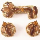 Vintage Topaz Rhinestone  Brooch and Earrings Key Design Demi Set
