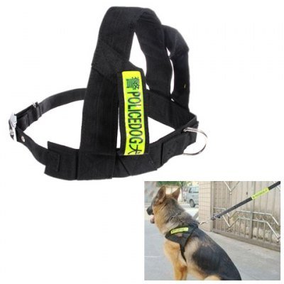 Canvas Adjustable Pet Dog Harness Shoulder Strap w/ Leash  for Police Dog - Black