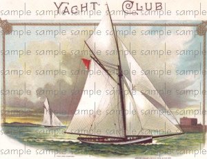 Yacht Club Vintage Digital Cigar Box Art Ephemera Scrapbooking Altered Art Decoupage