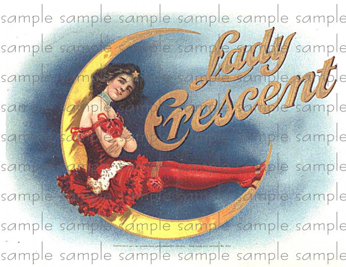 Lady Crescent Digital Cigar Box Art Ephemera Scrapbooking Altered Art Decoupage