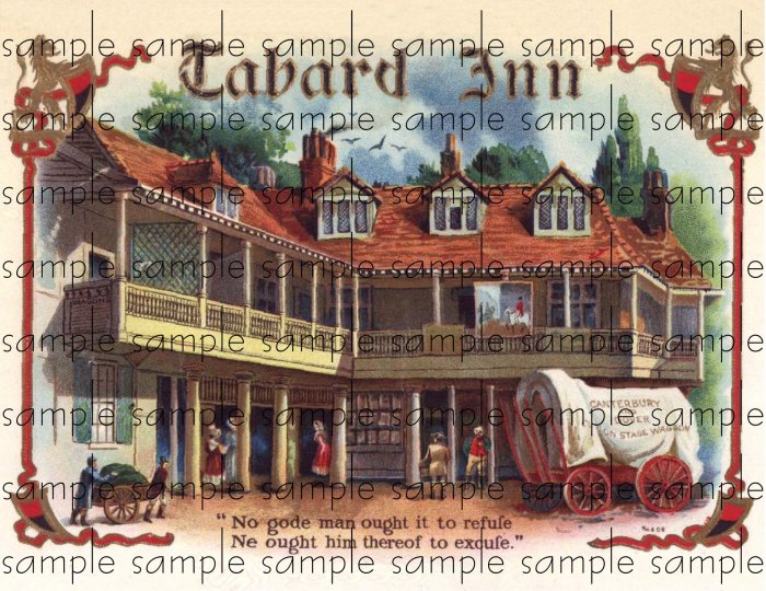 Tabard Inn Cigar Box Art Ephemera Scrapbooking Altered Art Decoupage