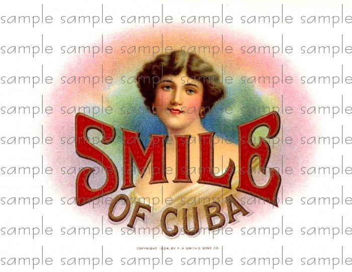 Smile of Cuba Vintage Digital Cigar Box Art Ephemera Scrapbooking Altered Art Decoupage