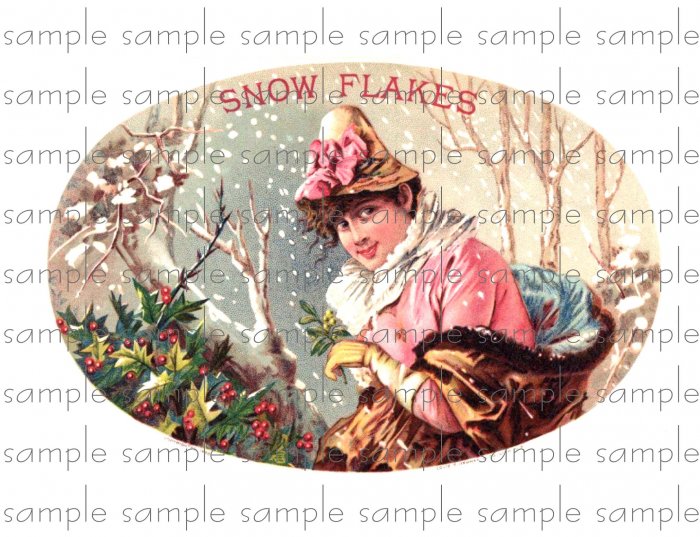 Snow Flakes Vintage Digital Cigar Box Art Ephemera Scrapbooking Altered Art Decoupage