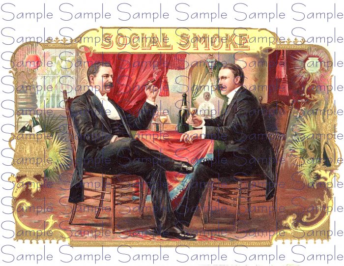 Social Smoke Vintage Digital Cigar Box Art Ephemera Scrapbooking Altered Art Decoupage
