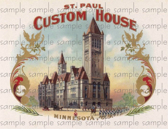St Paul Custom House Vintage Digital Cigar Box Art Ephemera Scrapbooking Altered Art Decoupage