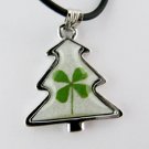 Real Four 4 Leaf Clover Christmas Tree Necklace Pendant