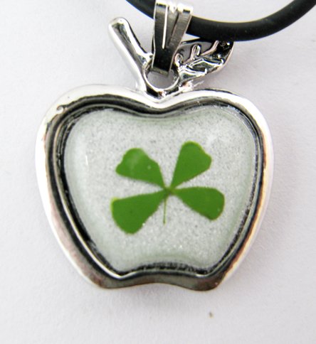 Real Four 4 Leaf Clover Charm Necklace Pendant Apple