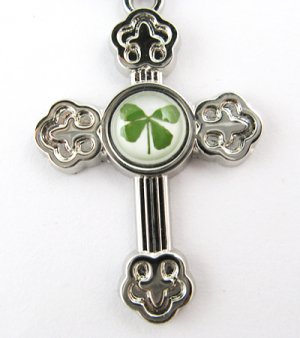 Real Four 4 Leaf Clover Charm Crossing Necklace Pendan