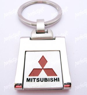Rectangular Car Chrome Keyring Key Chain New Mitsubishi
