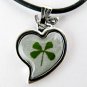 Real Four 4 Leaf Clover Charm Necklace Pendant Heart