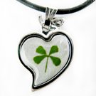 Real Four 4 Leaf Clover Charm Necklace Pendant Heart
