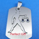 Libra Stainless Steel Horoscope Zodiac Necklace Pendant Dog Tag 2-Piece